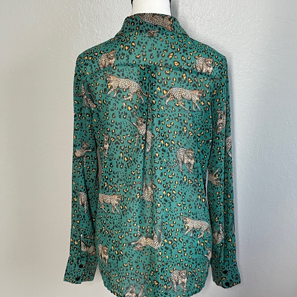 Lulus Green Leopard Print Button-Down Blouse Size… - image 4